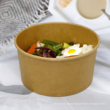 Disposable kraft paper soup bowl with paper lid snacks noodle takeaway packaging soup cup